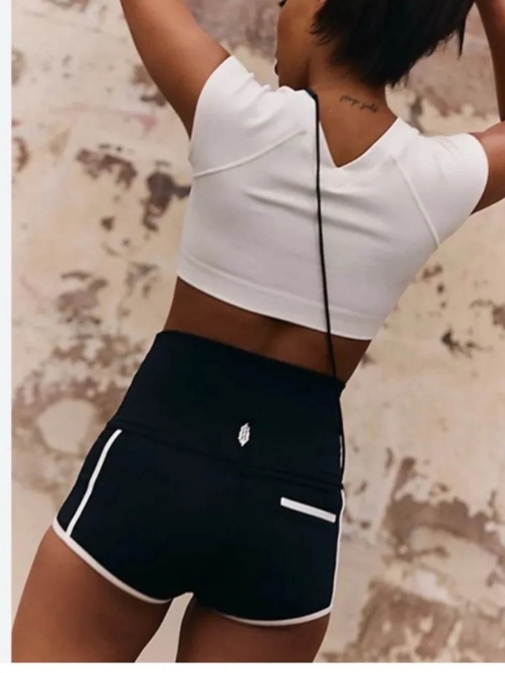 Free People Sporty Black High-Rise Athletic Shorts with White Trim